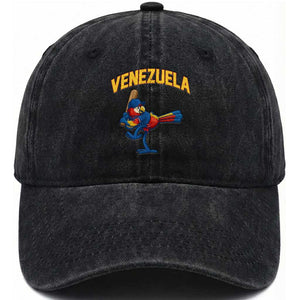 Venezuela Baseball Macaw Batter Washed Cotton Baseball Cap Ara Macao Guacamaya Venezuelan Pride TS02 Print Your Wear
