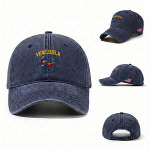 Venezuela Baseball Macaw Batter Washed Cotton Baseball Cap Ara Macao Guacamaya Venezuelan Pride TS02 Washed Cap Universal Fit Navy Print Your Wear