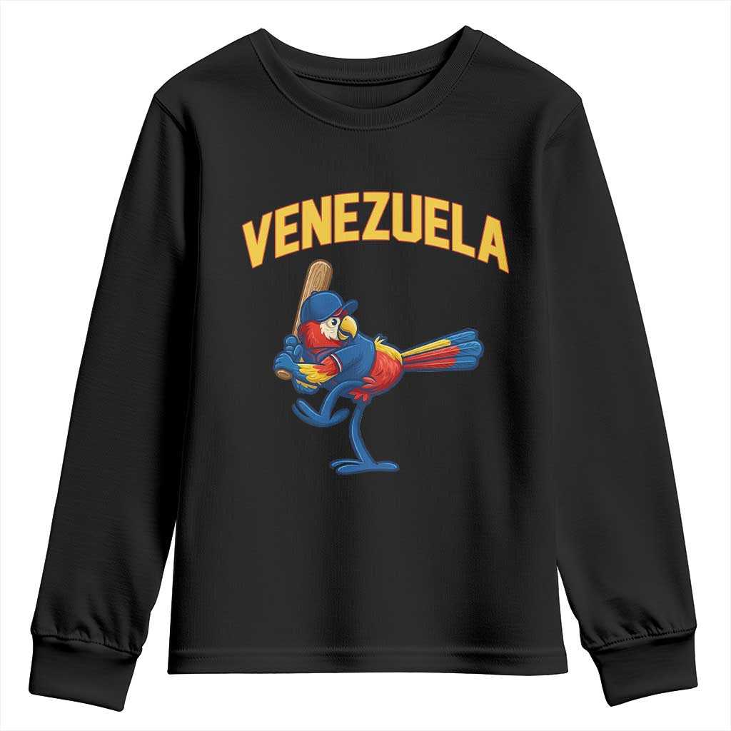 Venezuela Baseball Macaw Batter Youth Sweatshirt Ara Macao Guacamaya Venezuelan Pride TS02 Black Print Your Wear