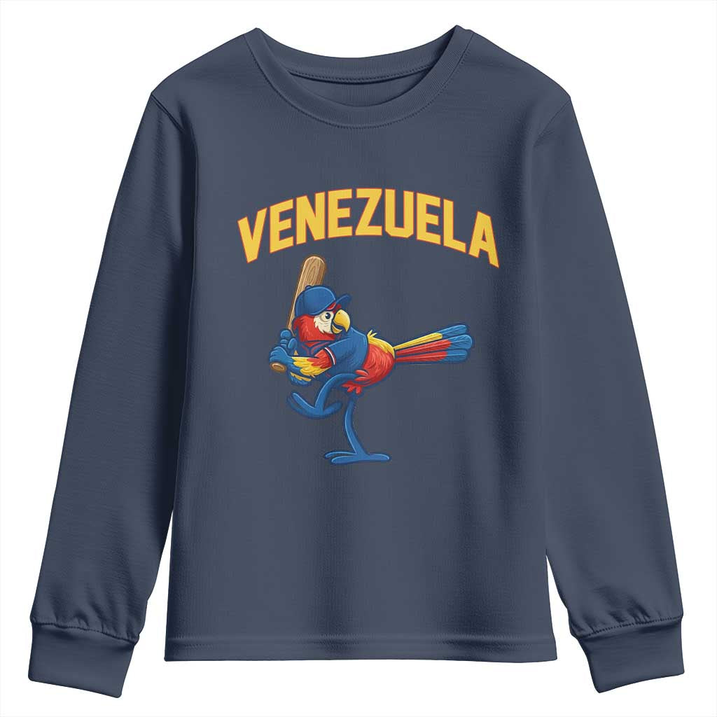 Venezuela Baseball Macaw Batter Youth Sweatshirt Ara Macao Guacamaya Venezuelan Pride TS02 Navy Print Your Wear
