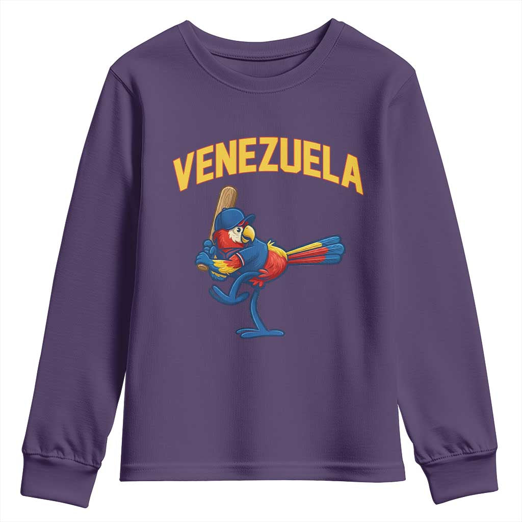 Venezuela Baseball Macaw Batter Youth Sweatshirt Ara Macao Guacamaya Venezuelan Pride TS02 Purple Print Your Wear