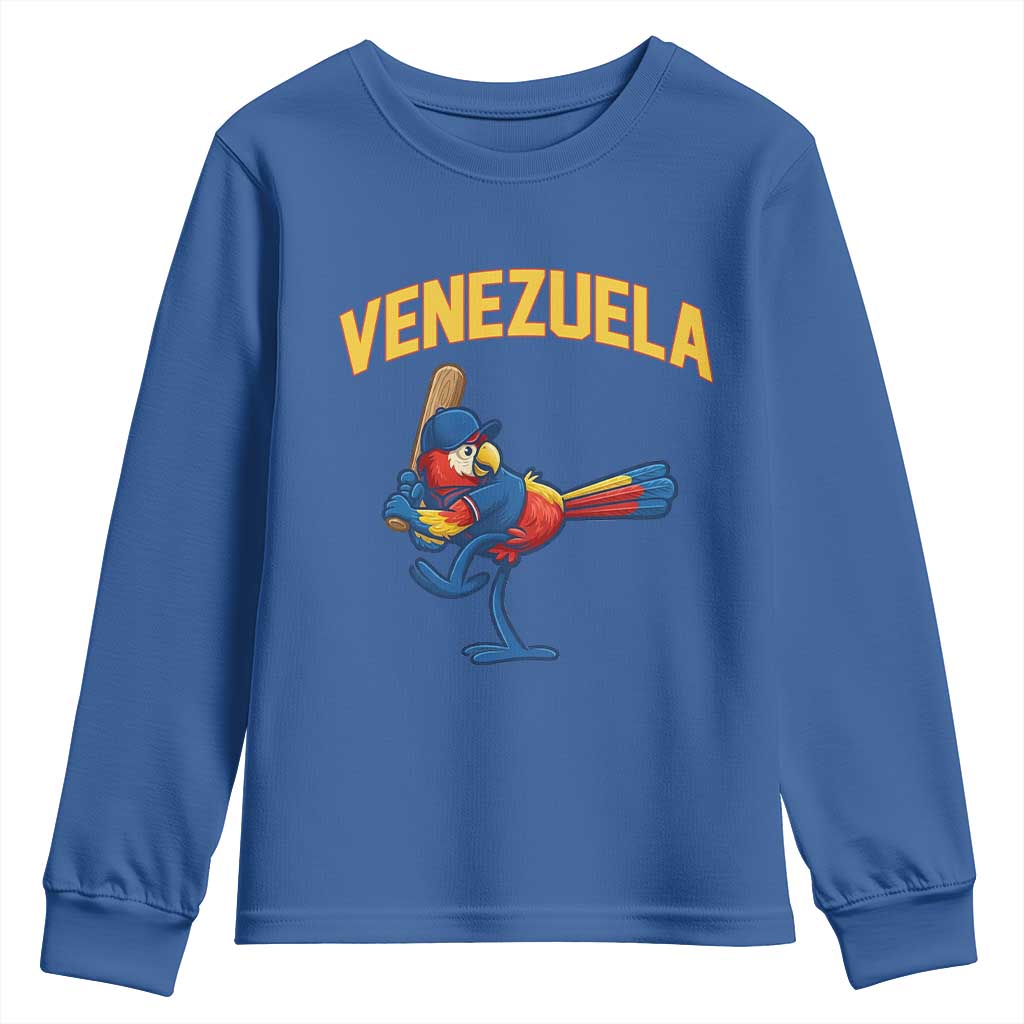 Venezuela Baseball Macaw Batter Youth Sweatshirt Ara Macao Guacamaya Venezuelan Pride TS02 Royal Blue Print Your Wear