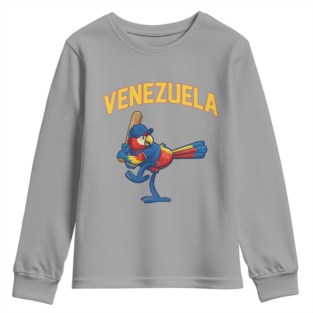 Venezuela Baseball Macaw Batter Youth Sweatshirt Ara Macao Guacamaya Venezuelan Pride TS02 Sport Gray Print Your Wear