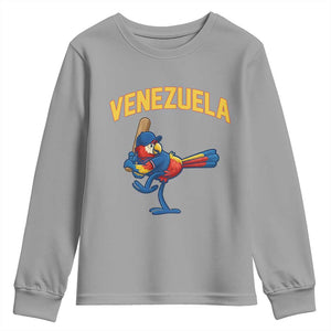 Venezuela Baseball Macaw Batter Youth Sweatshirt Ara Macao Guacamaya Venezuelan Pride TS02 Sport Gray Print Your Wear