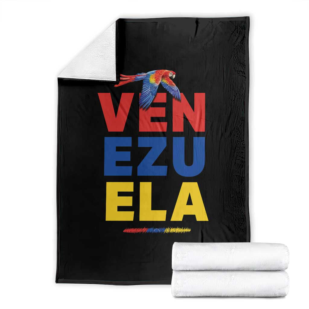 Venezuela Pride Flying Scarlet Macaw Throw Blanket Ara Macao Guacamaya Venezuelan Pride Tropical Bird TS02 Black Print Your Wear