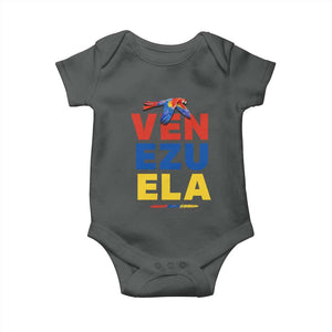 Venezuela Pride Flying Scarlet Macaw Baby Onesie Ara Macao Guacamaya Venezuelan Pride Tropical Bird TS02 Dark Heather Print Your Wear