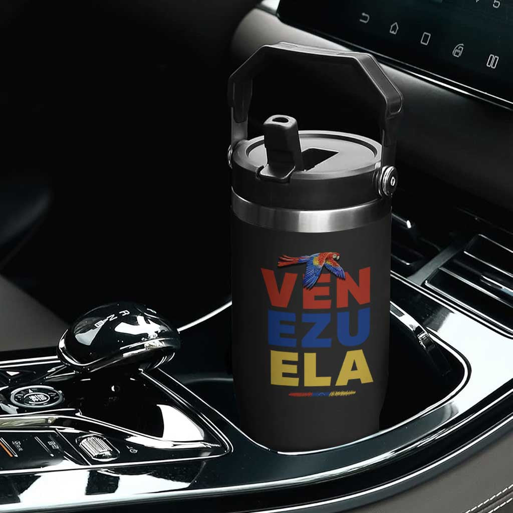 Venezuela Pride Flying Scarlet Macaw Flip Straw Tumbler Ara Macao Guacamaya Venezuelan Pride Tropical Bird TS02 Print Your Wear