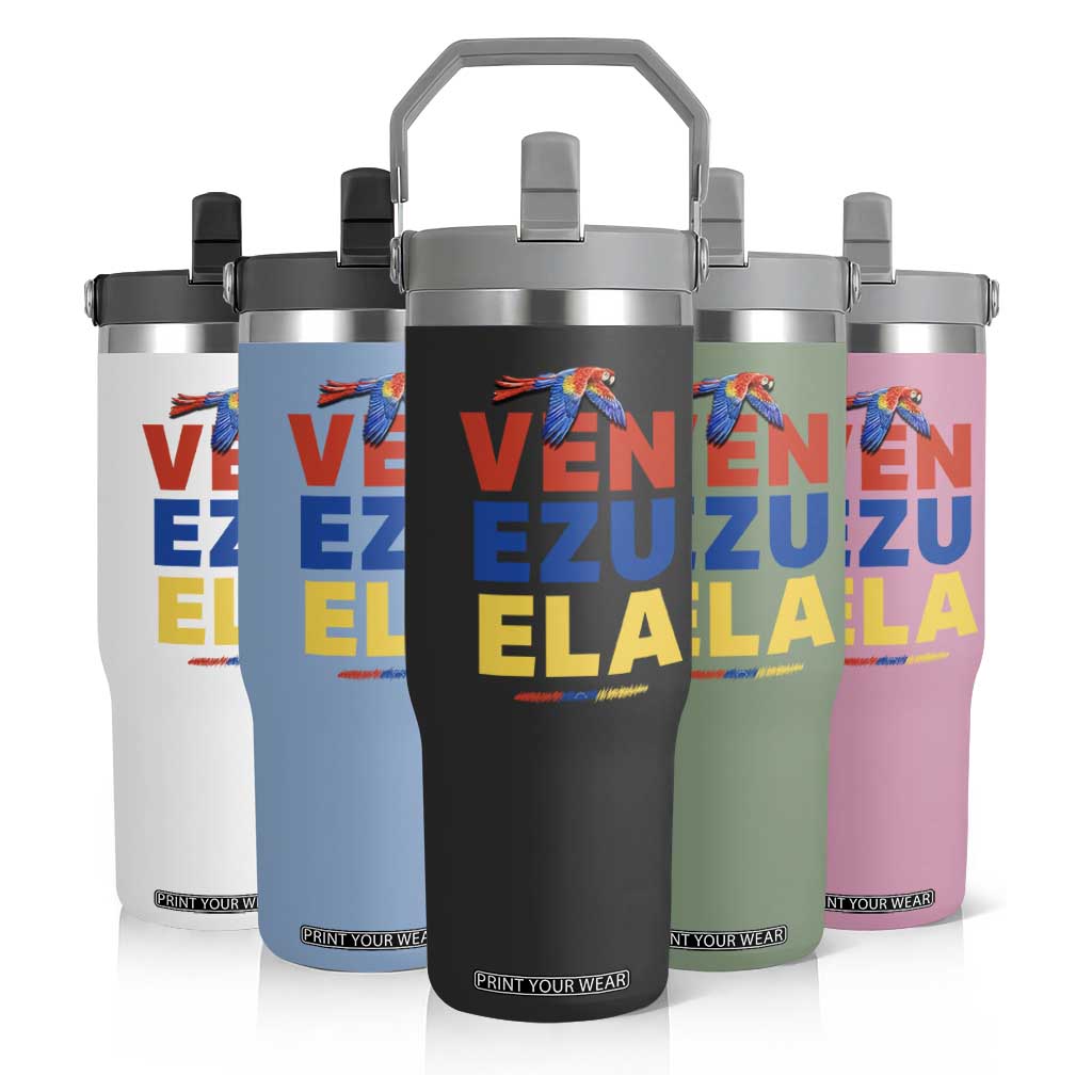 Venezuela Pride Flying Scarlet Macaw Flip Straw Tumbler Ara Macao Guacamaya Venezuelan Pride Tropical Bird TS02 Print Your Wear