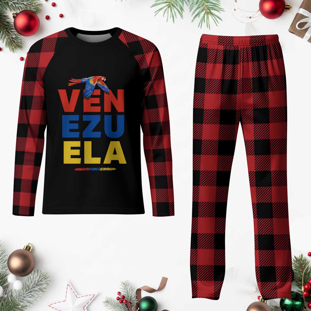 Venezuela Pride Flying Scarlet Macaw Plaid Pajama Set Ara Macao Guacamaya Venezuelan Pride Tropical Bird TS02 Buffalo Plaid Print Your Wear