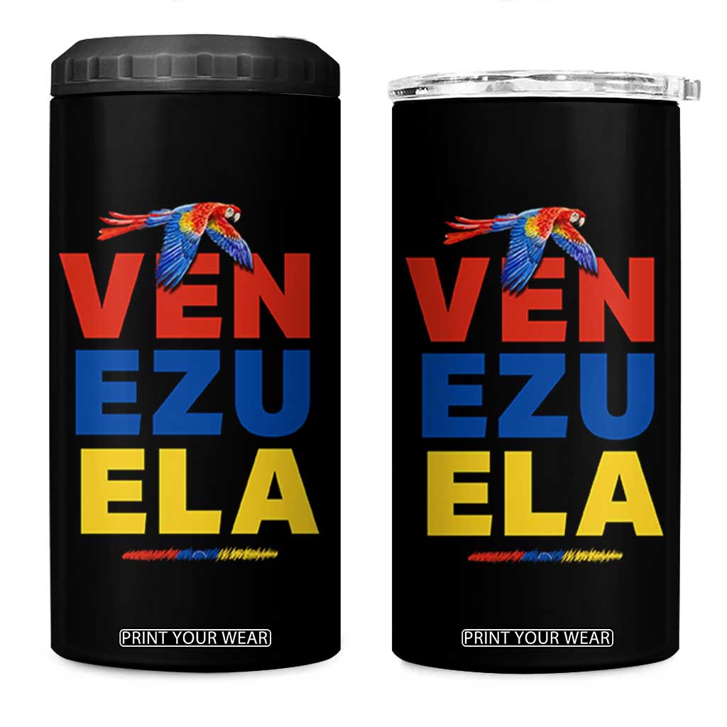 Venezuela Pride Flying Scarlet Macaw 4 in 1 Can Cooler Tumbler Ara Macao Guacamaya Venezuelan Pride Tropical Bird TS02 One Size: 16 oz Black Print Your Wear