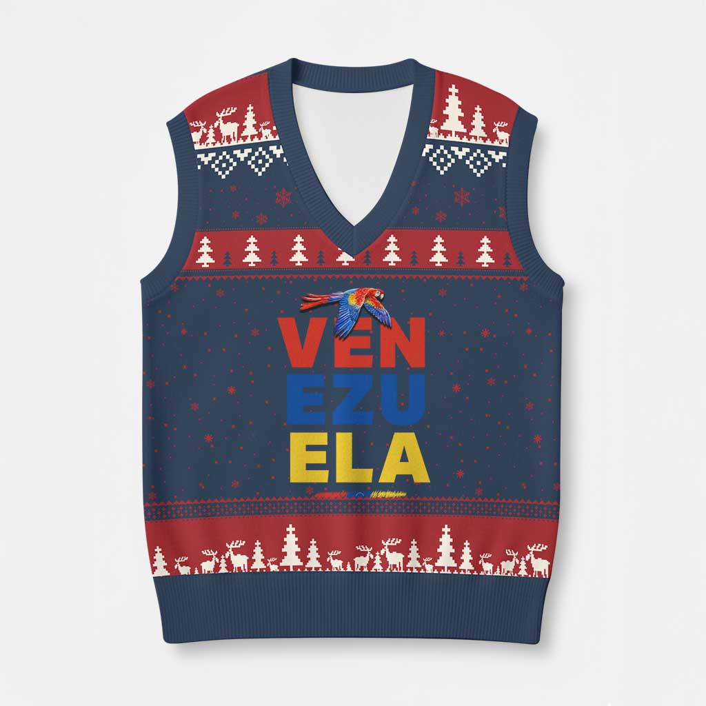 Venezuela Pride Flying Scarlet Macaw V-Neck Knit Sweater Vest Ara Macao Guacamaya Venezuelan Pride Tropical Bird TS02 Navy Red Print Your Wear