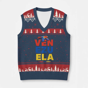 Venezuela Pride Flying Scarlet Macaw V-Neck Knit Sweater Vest Ara Macao Guacamaya Venezuelan Pride Tropical Bird TS02 Navy Red Print Your Wear
