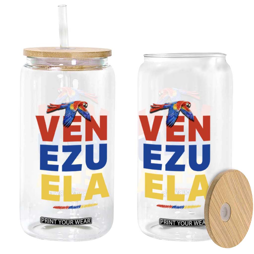 Venezuela Pride Flying Scarlet Macaw Glass Can Ara Macao Guacamaya Venezuelan Pride Tropical Bird TS02 Print Your Wear