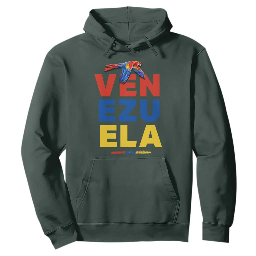 Venezuela Pride Flying Scarlet Macaw Hoodie Ara Macao Guacamaya Venezuelan Pride Tropical Bird TS02 Dark Forest Green Print Your Wear