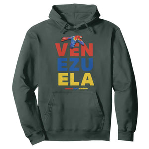 Venezuela Pride Flying Scarlet Macaw Hoodie Ara Macao Guacamaya Venezuelan Pride Tropical Bird TS02 Dark Forest Green Print Your Wear