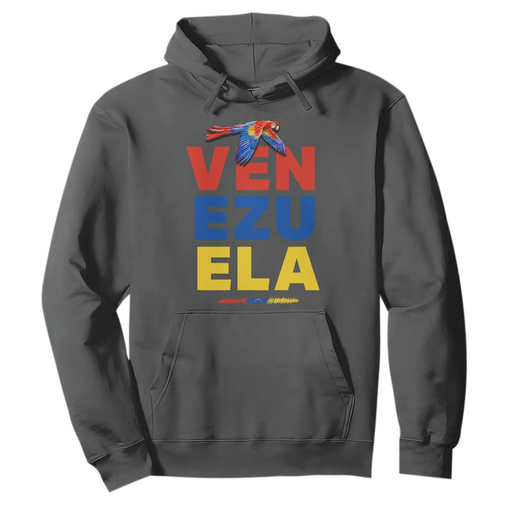 Venezuela Pride Flying Scarlet Macaw Hoodie Ara Macao Guacamaya Venezuelan Pride Tropical Bird TS02 Dark Heather Print Your Wear