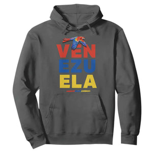 Venezuela Pride Flying Scarlet Macaw Hoodie Ara Macao Guacamaya Venezuelan Pride Tropical Bird TS02 Dark Heather Print Your Wear