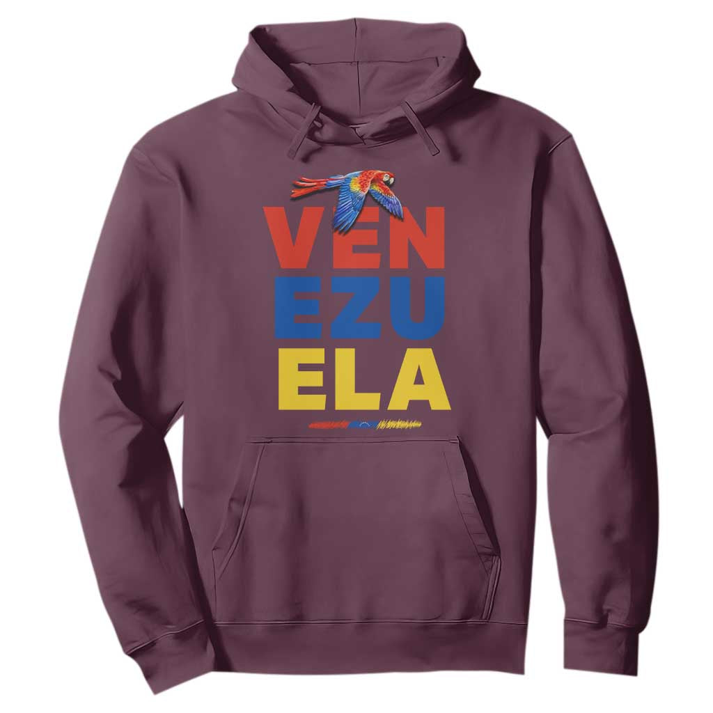 Venezuela Pride Flying Scarlet Macaw Hoodie Ara Macao Guacamaya Venezuelan Pride Tropical Bird TS02 Maroon Print Your Wear