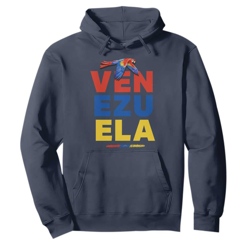 Venezuela Pride Flying Scarlet Macaw Hoodie Ara Macao Guacamaya Venezuelan Pride Tropical Bird TS02 Navy Print Your Wear