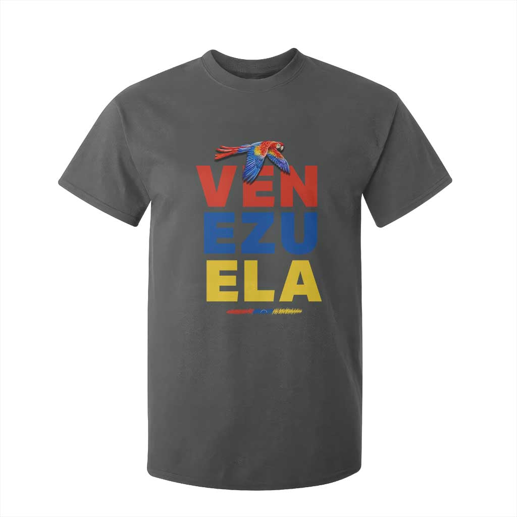 Venezuela Pride Flying Scarlet Macaw T Shirt For Kid Ara Macao Guacamaya Venezuelan Pride Tropical Bird TS02 Dark Heather Print Your Wear
