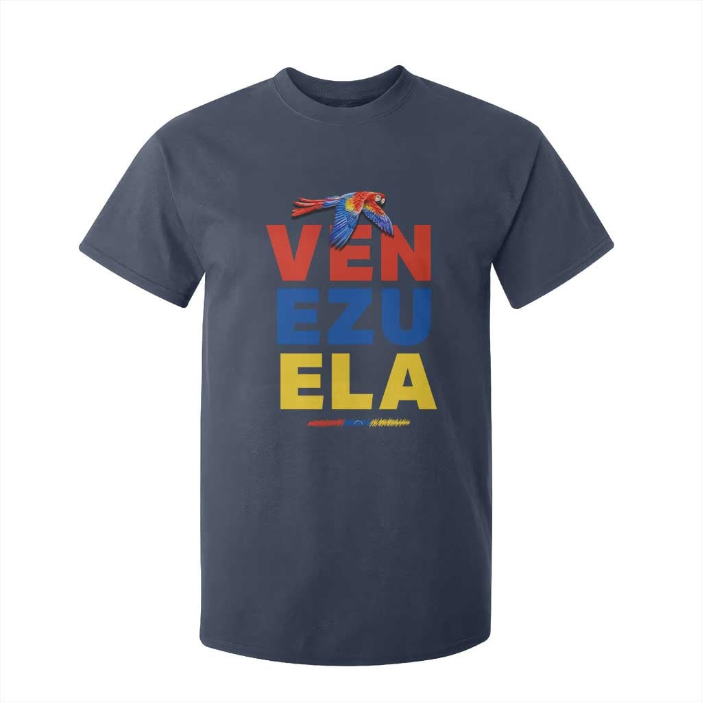 Venezuela Pride Flying Scarlet Macaw T Shirt For Kid Ara Macao Guacamaya Venezuelan Pride Tropical Bird TS02 Navy Print Your Wear