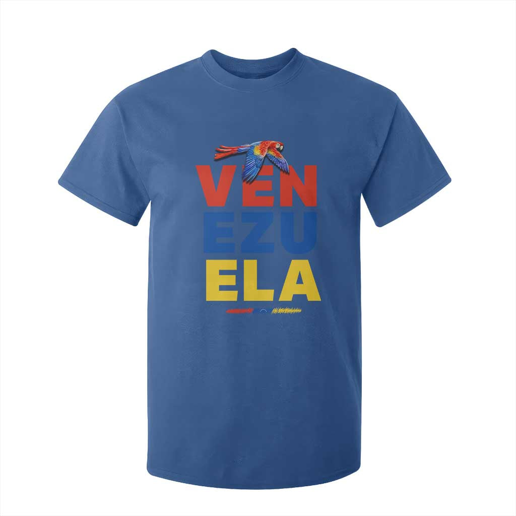 Venezuela Pride Flying Scarlet Macaw T Shirt For Kid Ara Macao Guacamaya Venezuelan Pride Tropical Bird TS02 Royal Blue Print Your Wear