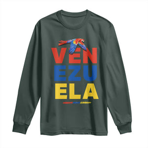 Venezuela Pride Flying Scarlet Macaw Long Sleeve Shirt Ara Macao Guacamaya Venezuelan Pride Tropical Bird TS02 Dark Forest Green Print Your Wear