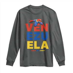 Venezuela Pride Flying Scarlet Macaw Long Sleeve Shirt Ara Macao Guacamaya Venezuelan Pride Tropical Bird TS02 Dark Heather Print Your Wear