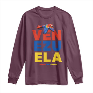 Venezuela Pride Flying Scarlet Macaw Long Sleeve Shirt Ara Macao Guacamaya Venezuelan Pride Tropical Bird TS02 Maroon Print Your Wear