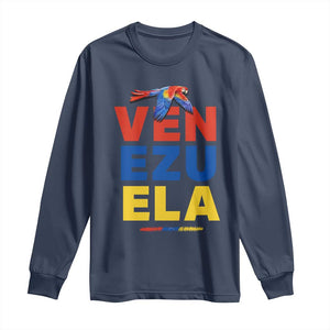 Venezuela Pride Flying Scarlet Macaw Long Sleeve Shirt Ara Macao Guacamaya Venezuelan Pride Tropical Bird TS02 Navy Print Your Wear
