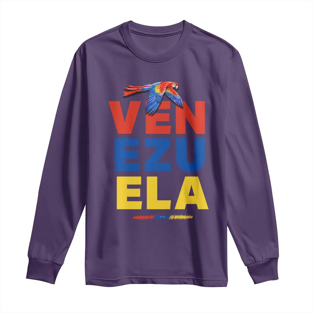 Venezuela Pride Flying Scarlet Macaw Long Sleeve Shirt Ara Macao Guacamaya Venezuelan Pride Tropical Bird TS02 Purple Print Your Wear