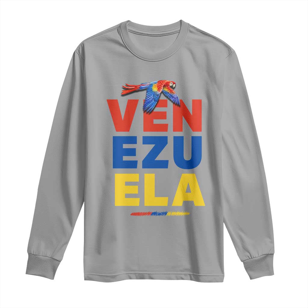 Venezuela Pride Flying Scarlet Macaw Long Sleeve Shirt Ara Macao Guacamaya Venezuelan Pride Tropical Bird TS02 Sport Gray Print Your Wear