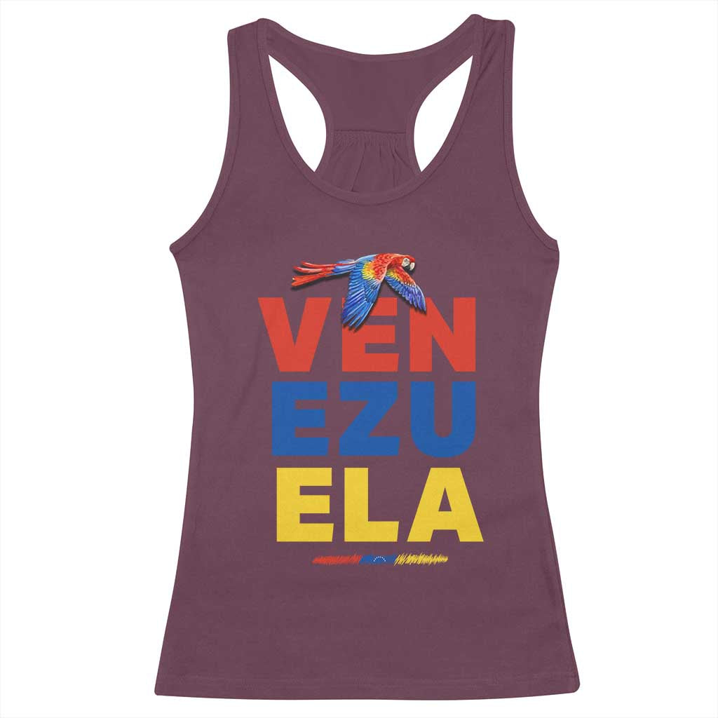 Venezuela Pride Flying Scarlet Macaw Racerback Tank Top Ara Macao Guacamaya Venezuelan Pride Tropical Bird TS02 Maroon Print Your Wear