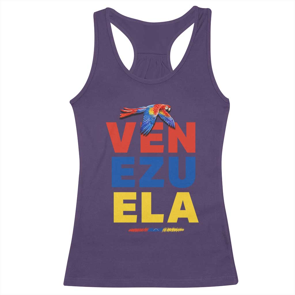 Venezuela Pride Flying Scarlet Macaw Racerback Tank Top Ara Macao Guacamaya Venezuelan Pride Tropical Bird TS02 Purple Print Your Wear