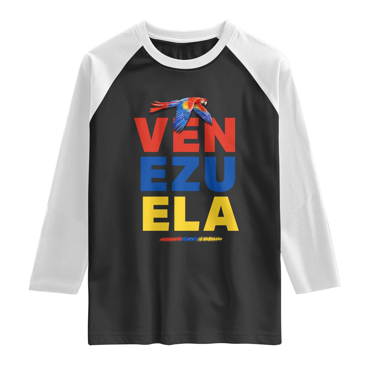 Venezuela Pride Flying Scarlet Macaw Raglan Shirt Ara Macao Guacamaya Venezuelan Pride Tropical Bird TS02 Black White Print Your Wear