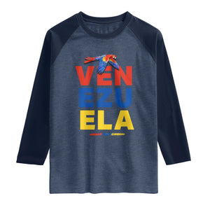 Venezuela Pride Flying Scarlet Macaw Raglan Shirt Ara Macao Guacamaya Venezuelan Pride Tropical Bird TS02 Heather Denim Navy Print Your Wear