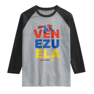 Venezuela Pride Flying Scarlet Macaw Raglan Shirt Ara Macao Guacamaya Venezuelan Pride Tropical Bird TS02 Heather Gray Black Print Your Wear