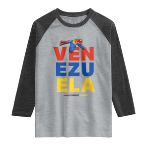 Venezuela Pride Flying Scarlet Macaw Raglan Shirt Ara Macao Guacamaya Venezuelan Pride Tropical Bird TS02 Heather Gray Heather Charcoal Print Your Wear