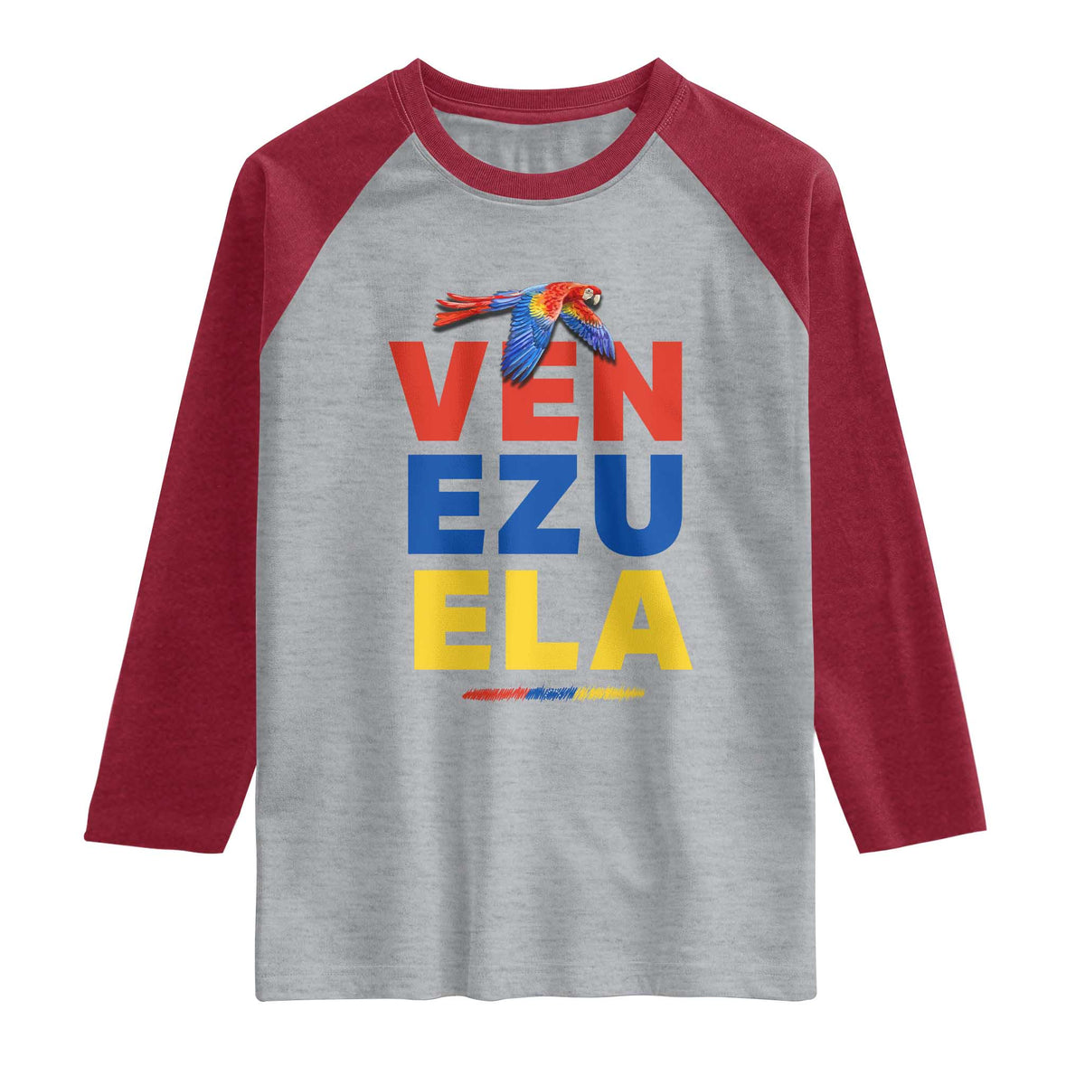 Venezuela Pride Flying Scarlet Macaw Raglan Shirt Ara Macao Guacamaya Venezuelan Pride Tropical Bird TS02 Heather Gray Heather Red Print Your Wear