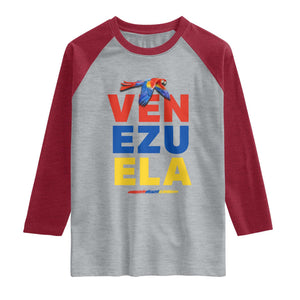 Venezuela Pride Flying Scarlet Macaw Raglan Shirt Ara Macao Guacamaya Venezuelan Pride Tropical Bird TS02 Heather Gray Heather Red Print Your Wear