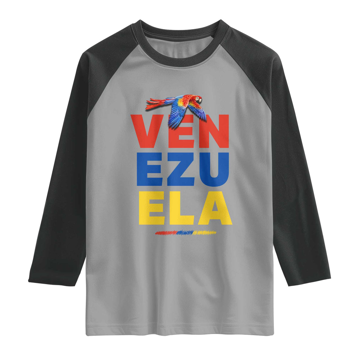 Venezuela Pride Flying Scarlet Macaw Raglan Shirt Ara Macao Guacamaya Venezuelan Pride Tropical Bird TS02 Sport Gray Black Print Your Wear