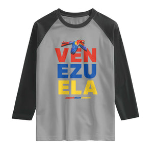 Venezuela Pride Flying Scarlet Macaw Raglan Shirt Ara Macao Guacamaya Venezuelan Pride Tropical Bird TS02 Sport Gray Black Print Your Wear