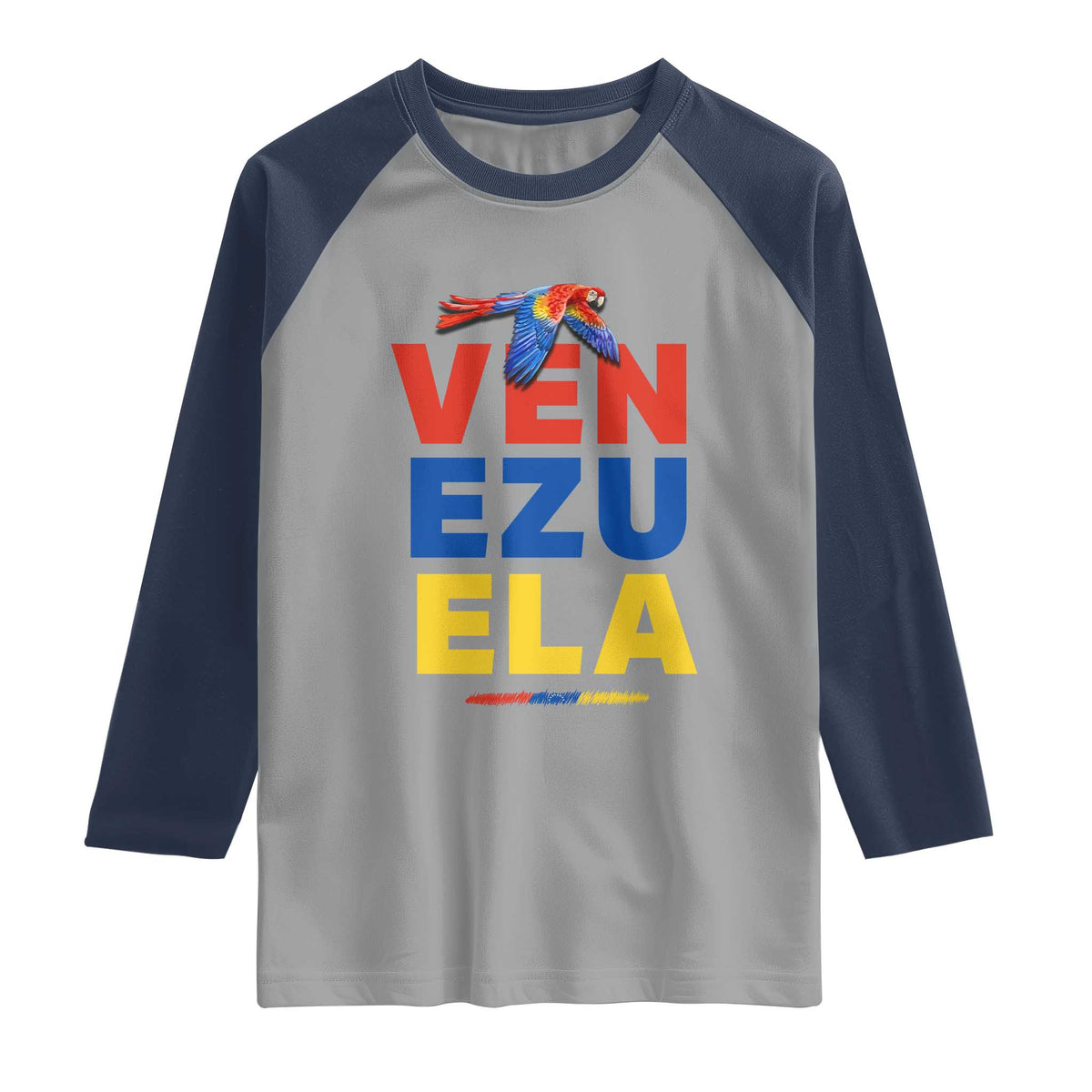 Venezuela Pride Flying Scarlet Macaw Raglan Shirt Ara Macao Guacamaya Venezuelan Pride Tropical Bird TS02 Sport Gray Navy Print Your Wear