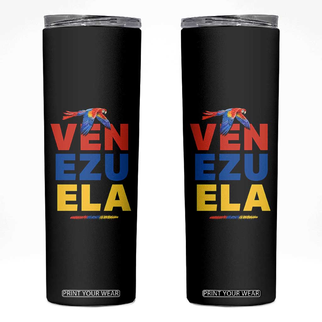 Venezuela Pride Flying Scarlet Macaw Skinny Tumbler Ara Macao Guacamaya Venezuelan Pride Tropical Bird TS02 Black Print Your Wear