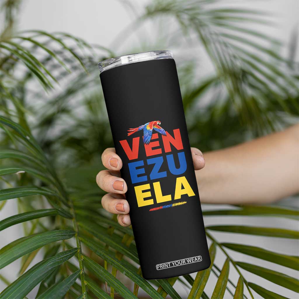 Venezuela Pride Flying Scarlet Macaw Skinny Tumbler Ara Macao Guacamaya Venezuelan Pride Tropical Bird TS02 Print Your Wear