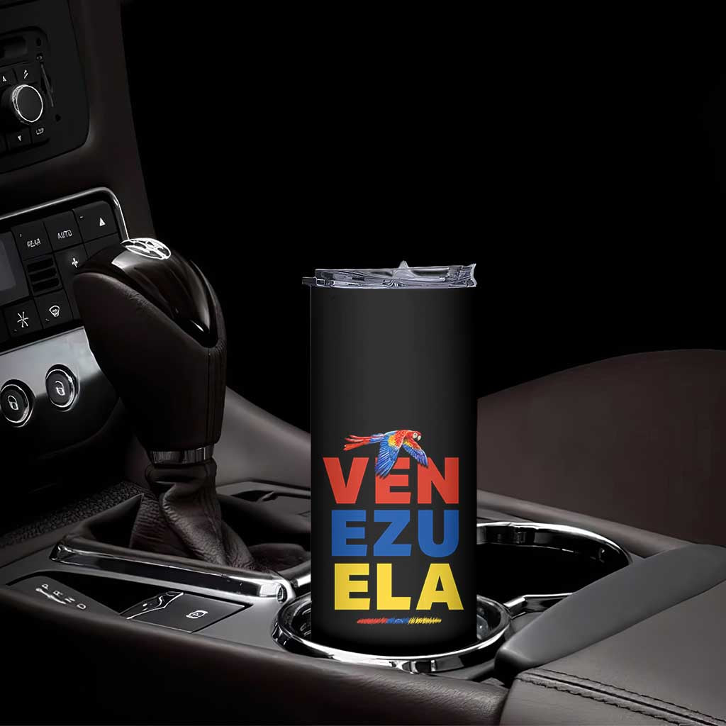 Venezuela Pride Flying Scarlet Macaw Skinny Tumbler Ara Macao Guacamaya Venezuelan Pride Tropical Bird TS02 Print Your Wear