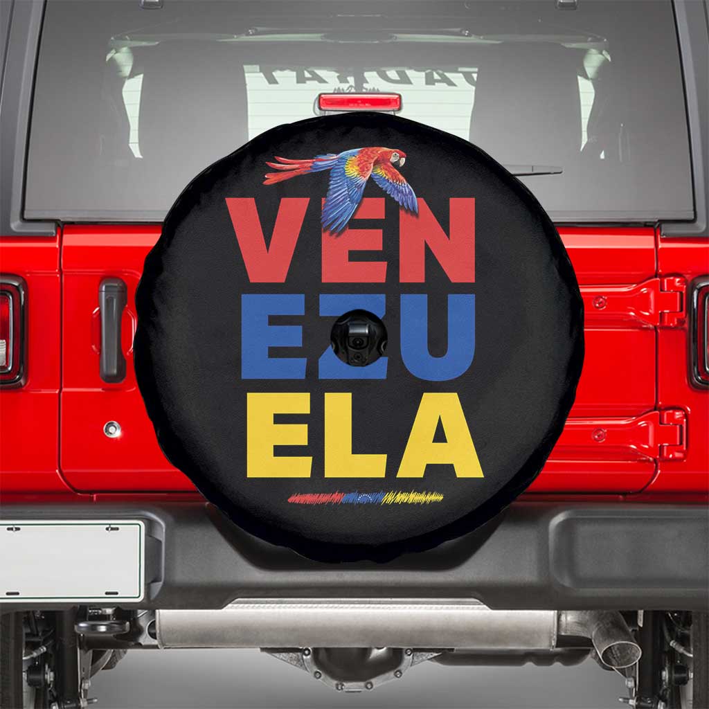 Venezuela Pride Flying Scarlet Macaw Spare Tire Cover Ara Macao Guacamaya Venezuelan Pride Tropical Bird TS02 Black Print Your Wear