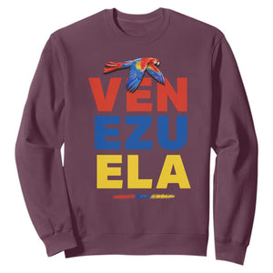 Venezuela Pride Flying Scarlet Macaw Sweatshirt Ara Macao Guacamaya Venezuelan Pride Tropical Bird TS02 Maroon Print Your Wear