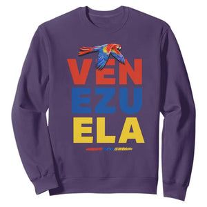 Venezuela Pride Flying Scarlet Macaw Sweatshirt Ara Macao Guacamaya Venezuelan Pride Tropical Bird TS02 Purple Print Your Wear