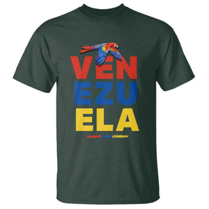Venezuela Pride Flying Scarlet Macaw T Shirt Ara Macao Guacamaya Venezuelan Pride Tropical Bird TS02 Dark Forest Green Print Your Wear
